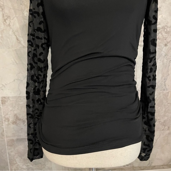 Zeagoo Animal Print Sheer Long Sleeve Mock Neck Top - Picture 3 of 8